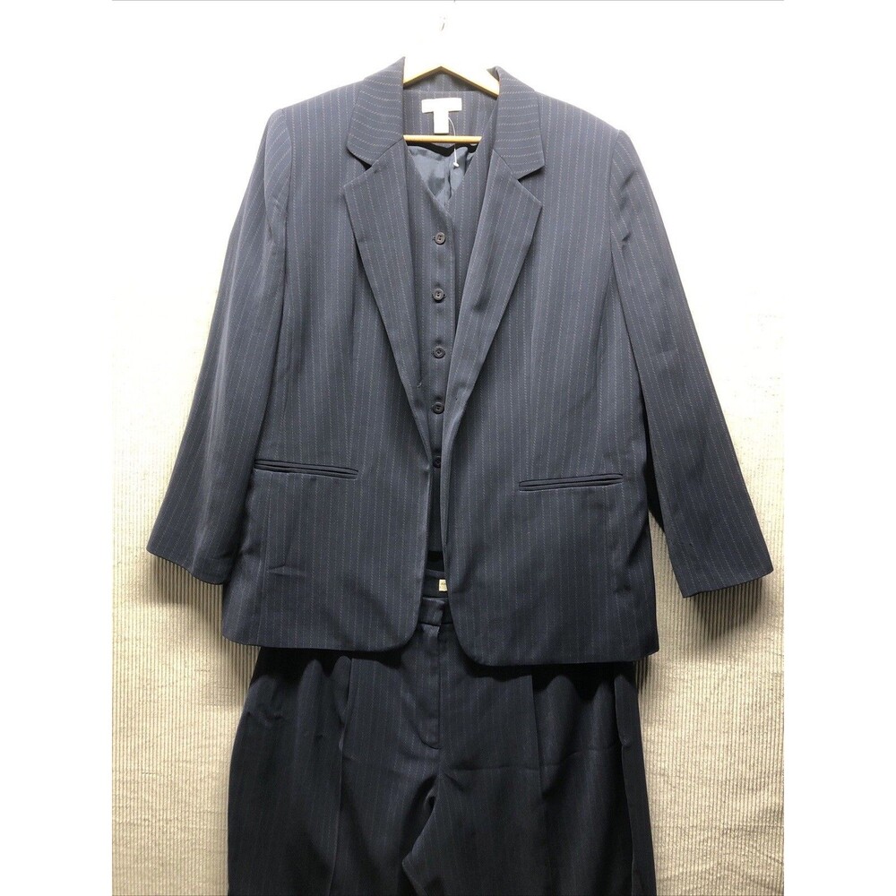 Amanda Smith Woman 3 Piece Suit 20W Blue White Stripe Plus Size Career NWT